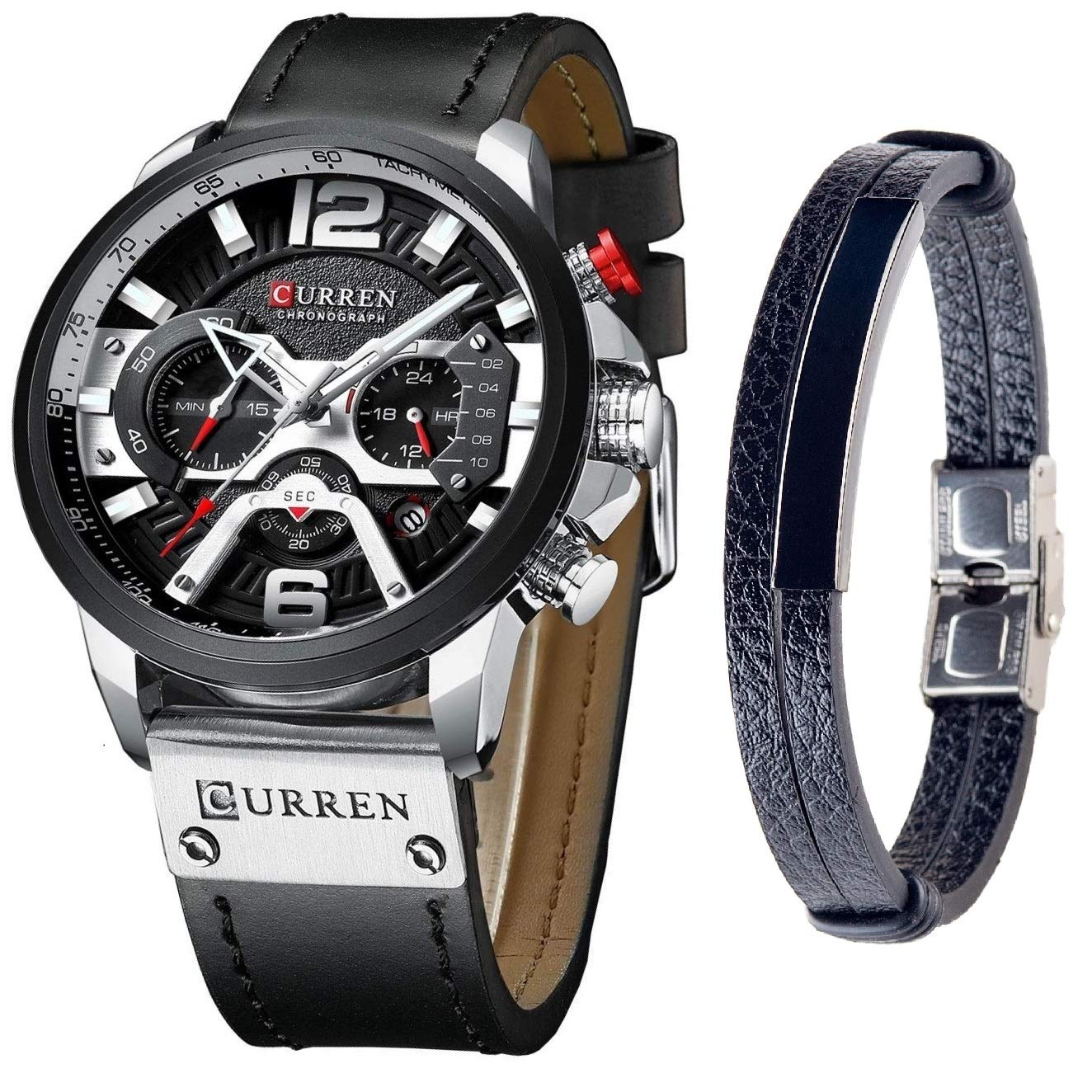 Venta Internacional - Reloj Curren, Cronógrafo De Piel Y Cuarzo Para Hombre Y Pulsera