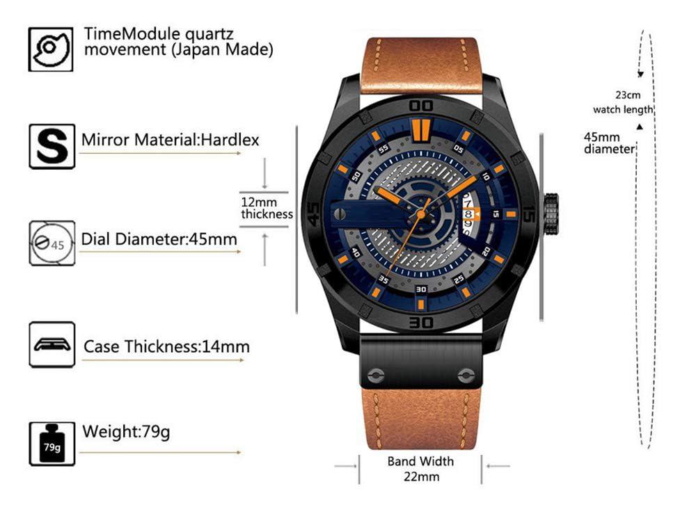 Foto 6 pulgar | Venta Internacional - Reloj Fanmis Con Correa De Piel Para Hombre Con Esfera Negra