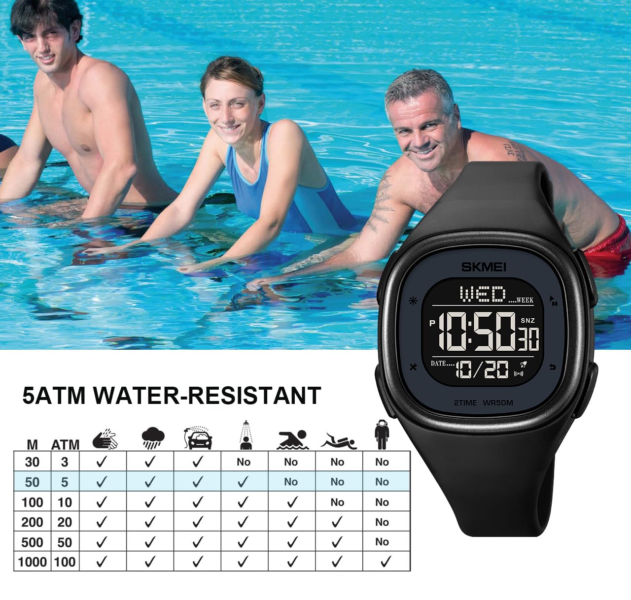 Foto 6 | Venta Internacional - Reloj Gosasa Minimalist Square Digital 5 Atm A Prueba De Agua