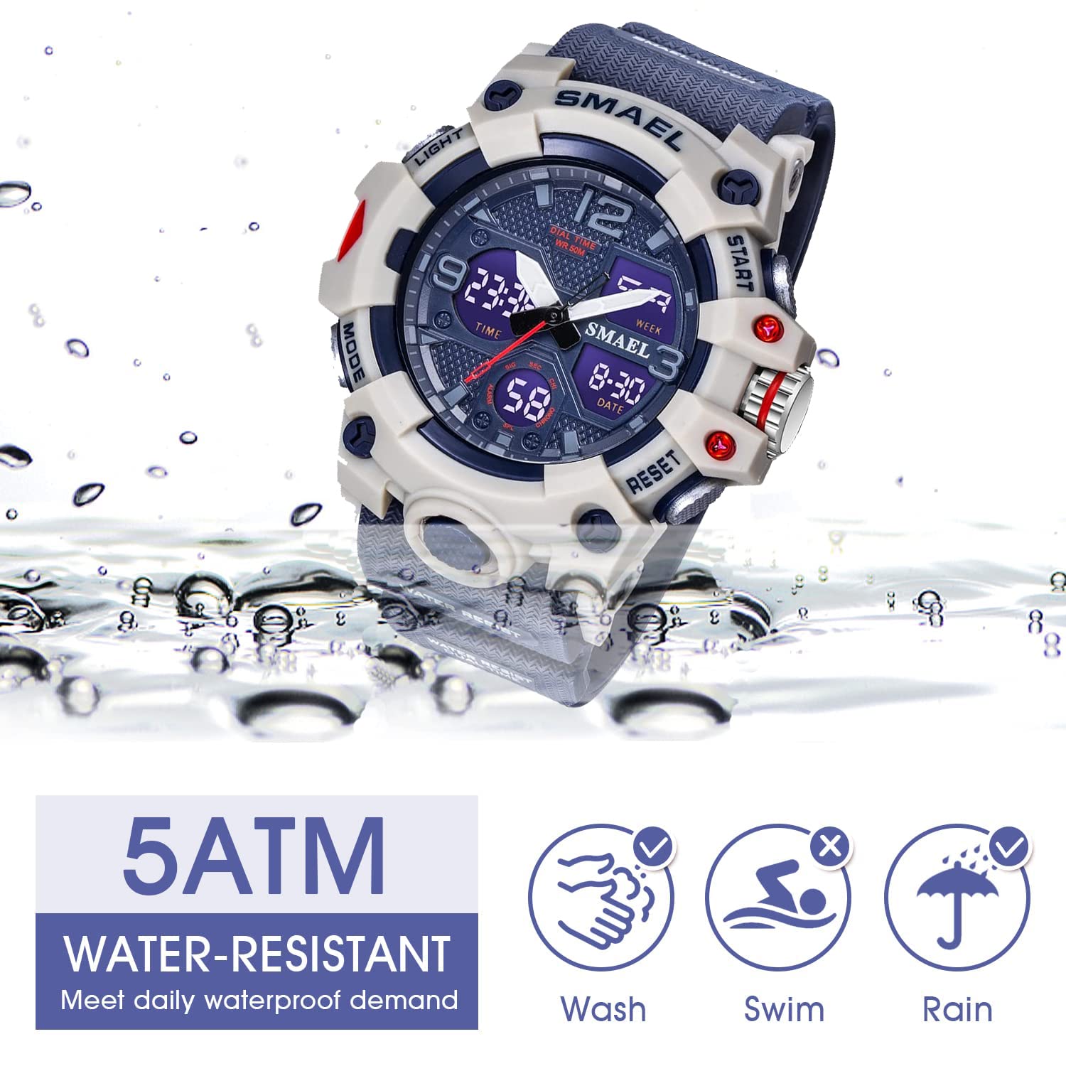 Foto 7 | Venta Internacional - Reloj Smael Para Hombre, Deportivo Militar, Doble Zona Horaria, 50 M, Impermeable