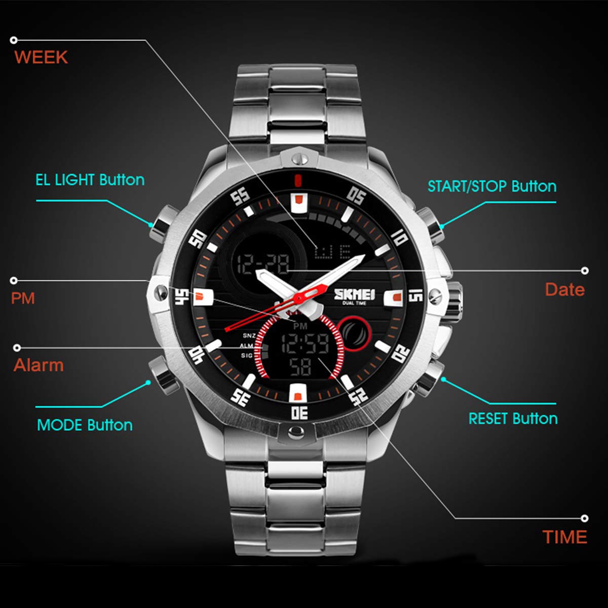 Foto 6 pulgar | Venta Internacional - Reloj Lb Liebig Silver Digital Analógico Resistente Al Agua Para Hombre