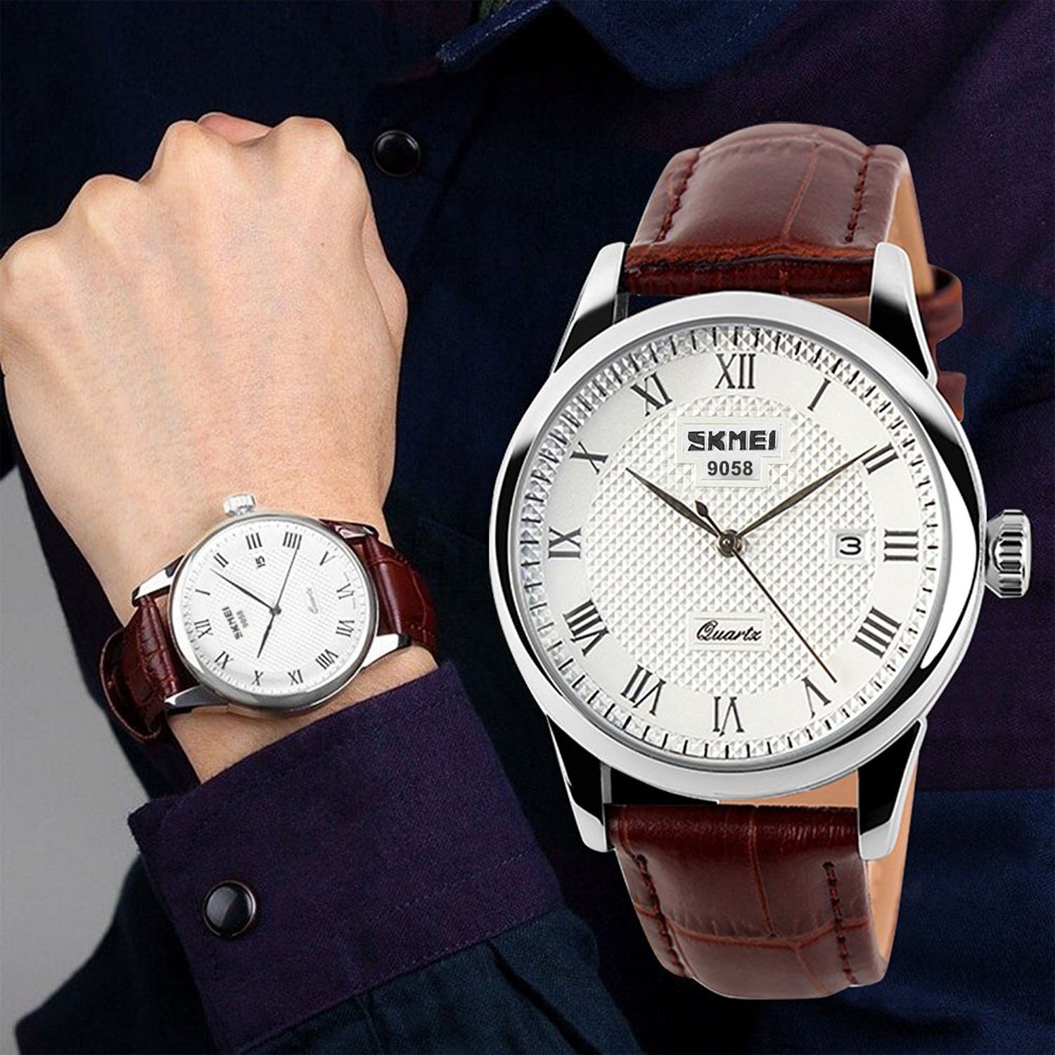 Foto 3 pulgar | Venta Internacional - Reloj Cofuo, Correa De Piel De Cuarzo Para Hombre, Resistente Al Agua Hasta 30 M