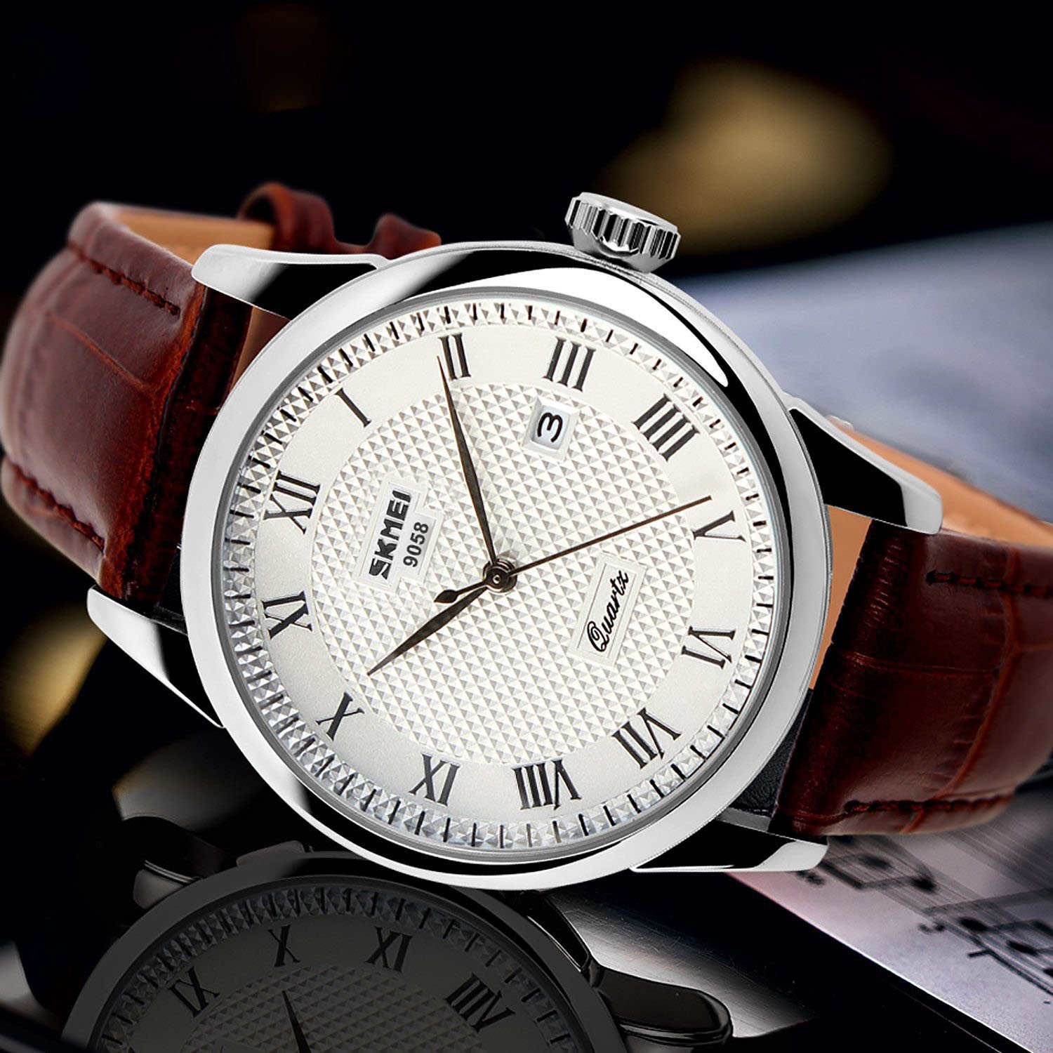 Foto 4 pulgar | Venta Internacional - Reloj Cofuo, Correa De Piel De Cuarzo Para Hombre, Resistente Al Agua Hasta 30 M
