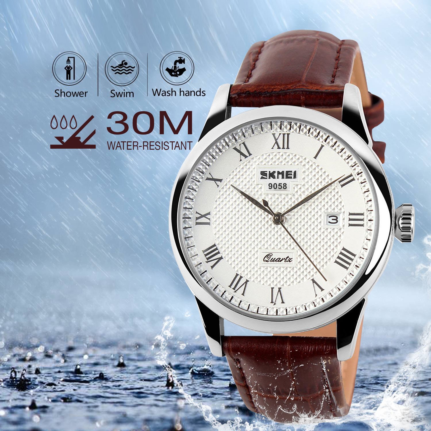 Foto 6 pulgar | Venta Internacional - Reloj Cofuo, Correa De Piel De Cuarzo Para Hombre, Resistente Al Agua Hasta 30 M