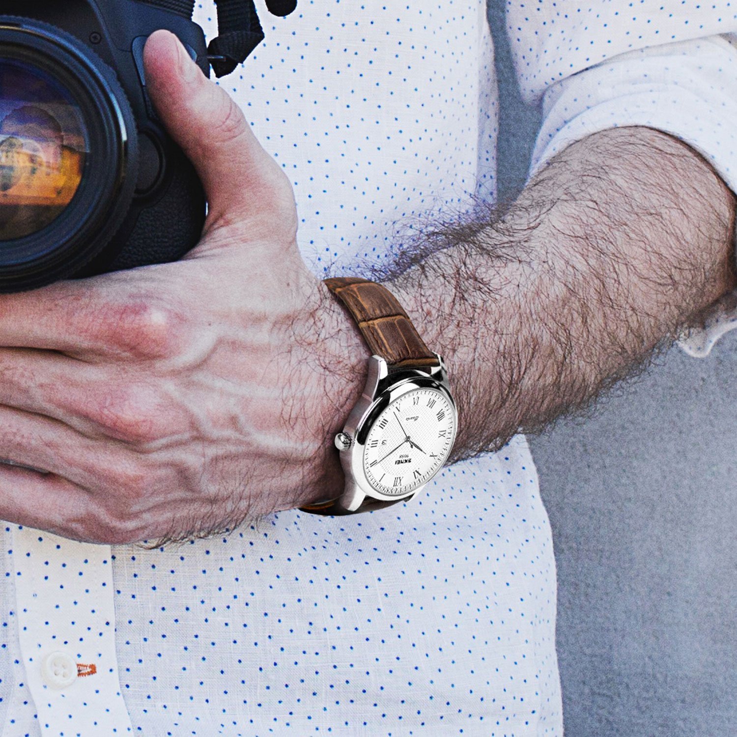 Foto 7 pulgar | Venta Internacional - Reloj Cofuo, Correa De Piel De Cuarzo Para Hombre, Resistente Al Agua Hasta 30 M