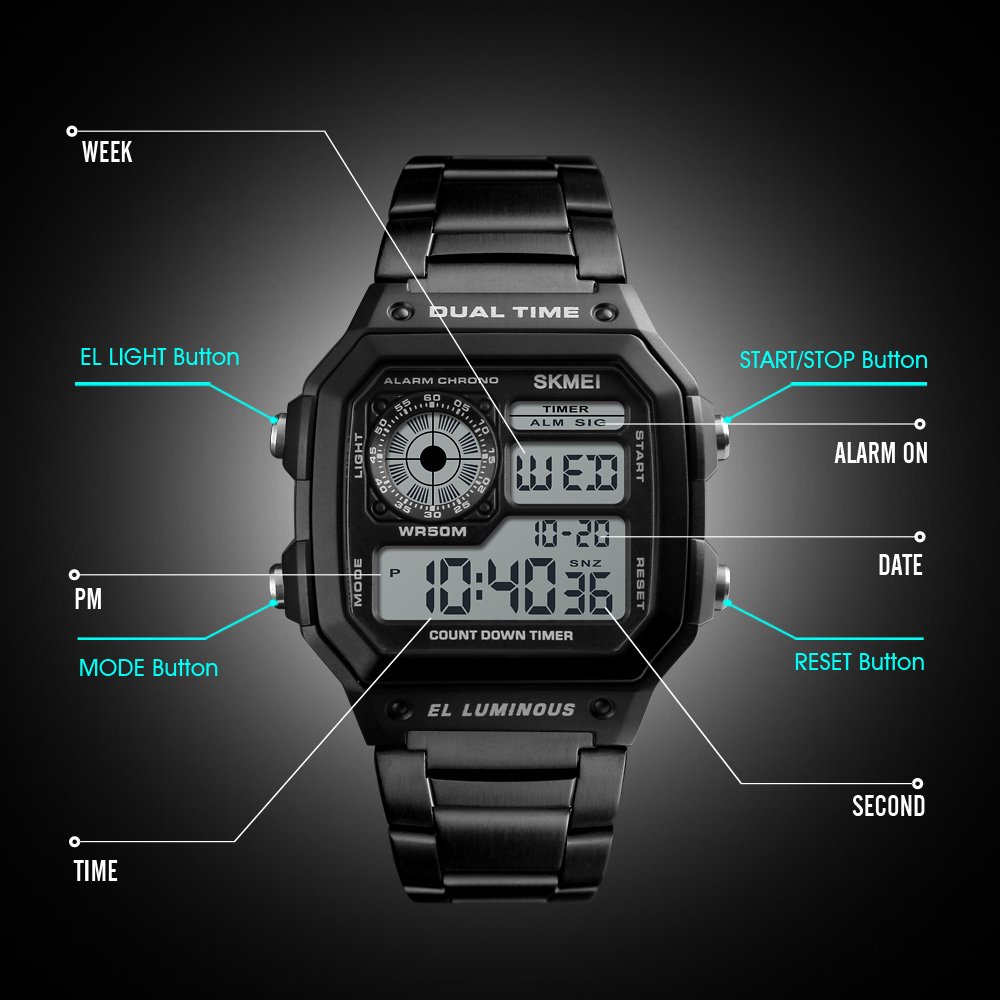 Foto 7 | Venta Internacional - Reloj Pasoy, Alarma Digital Multifunción De Doble Hora Para Hombre