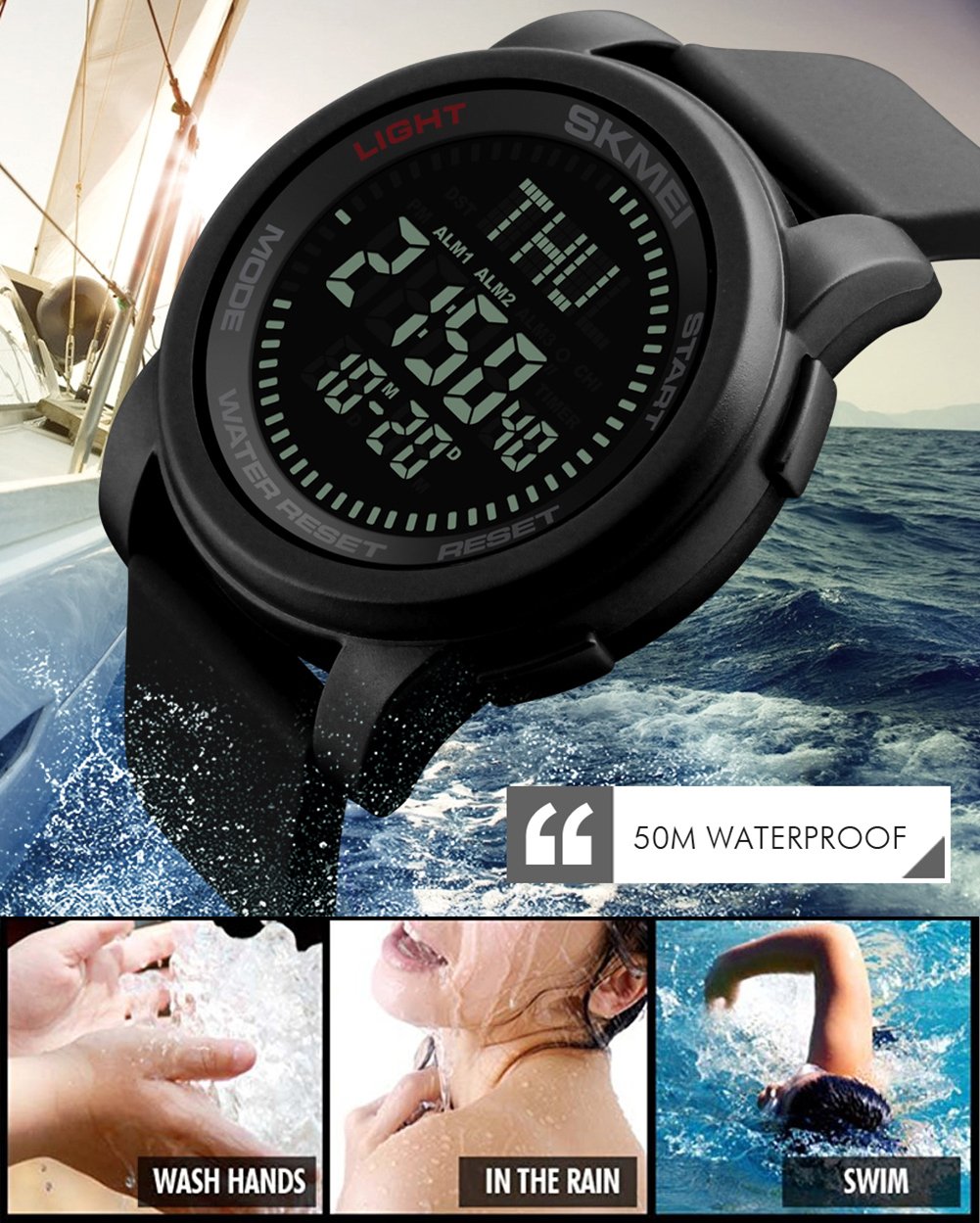 Foto 7 pulgar | Venta Internacional - Reloj Gosasa Para Hombre Con Brújula Led Para Deportes De Supervivencia Al Aire Libre, Color Negr