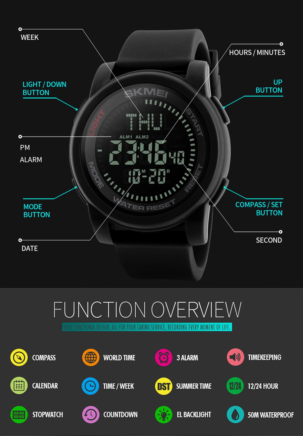 Foto 8 pulgar | Venta Internacional - Reloj Gosasa Para Hombre Con Brújula Led Para Deportes De Supervivencia Al Aire Libre, Color Negr