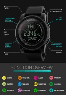 Foto 7 | Venta Internacional - Reloj Gosasa Para Hombre Con Brújula Led Para Deportes De Supervivencia Al Aire Libre, Color Negr