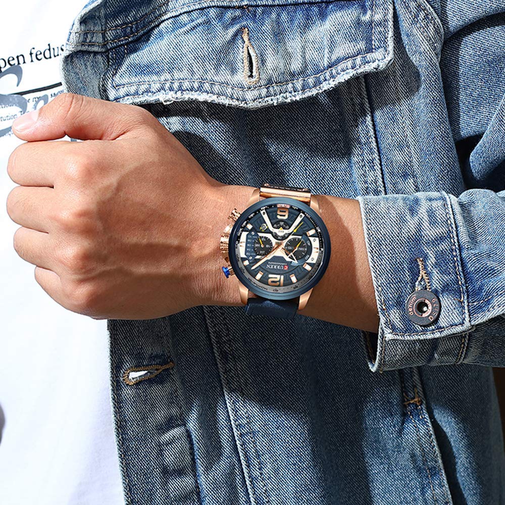 Foto 5 pulgar | Venta Internacional - Reloj Alps, Cronógrafo De Moda Empresarial Para Hombre, Piel Azul