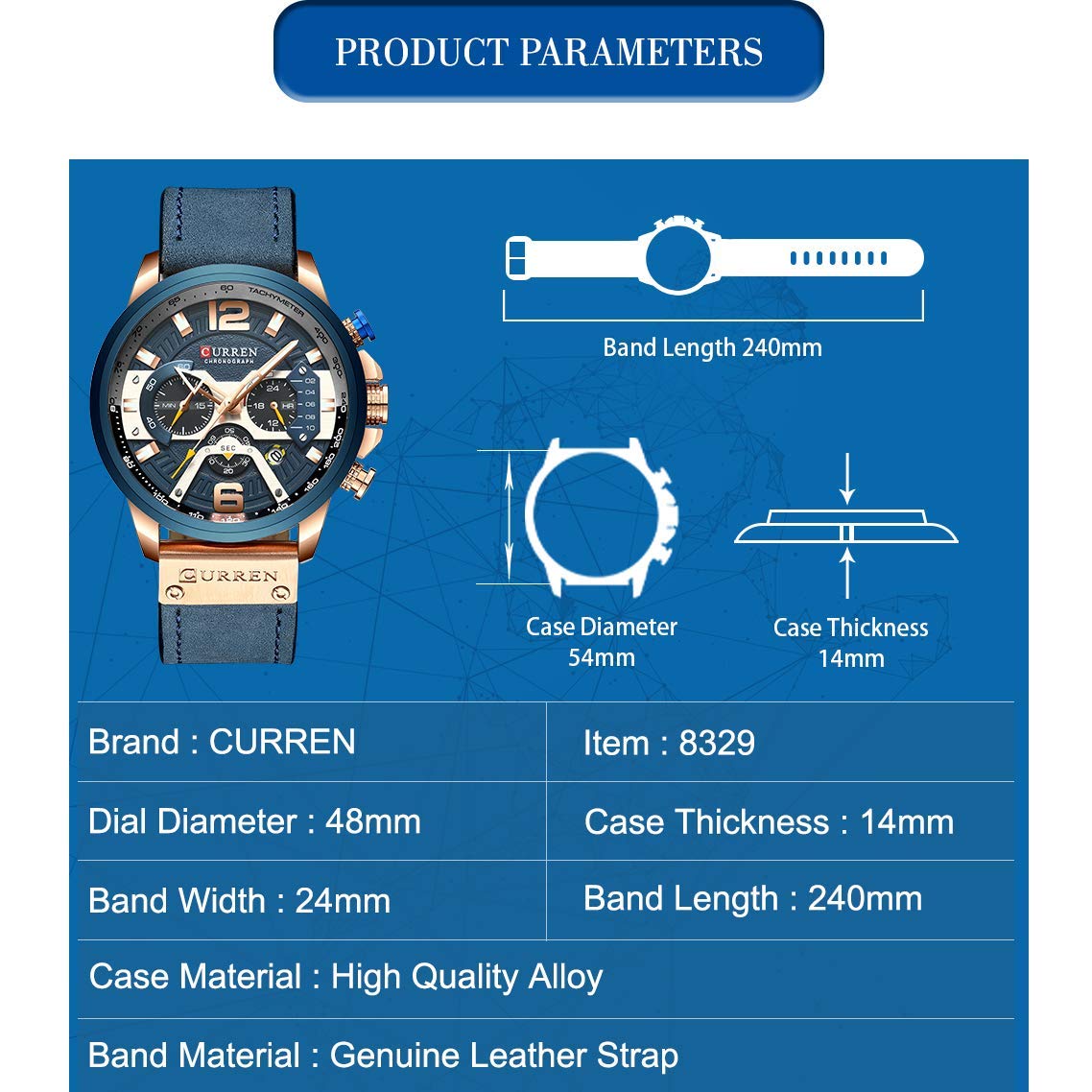 Foto 7 | Venta Internacional - Reloj Alps, Cronógrafo De Moda Empresarial Para Hombre, Piel Azul