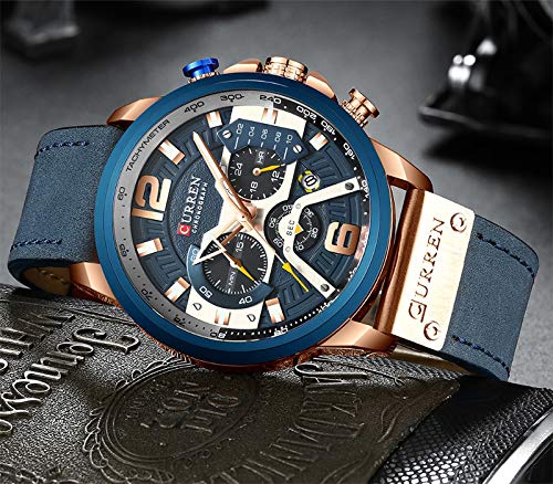 Foto 5 pulgar | Venta Internacional - Reloj Curren Fashion, Cronógrafo De Lujo De Piel, Resistente Al Agua