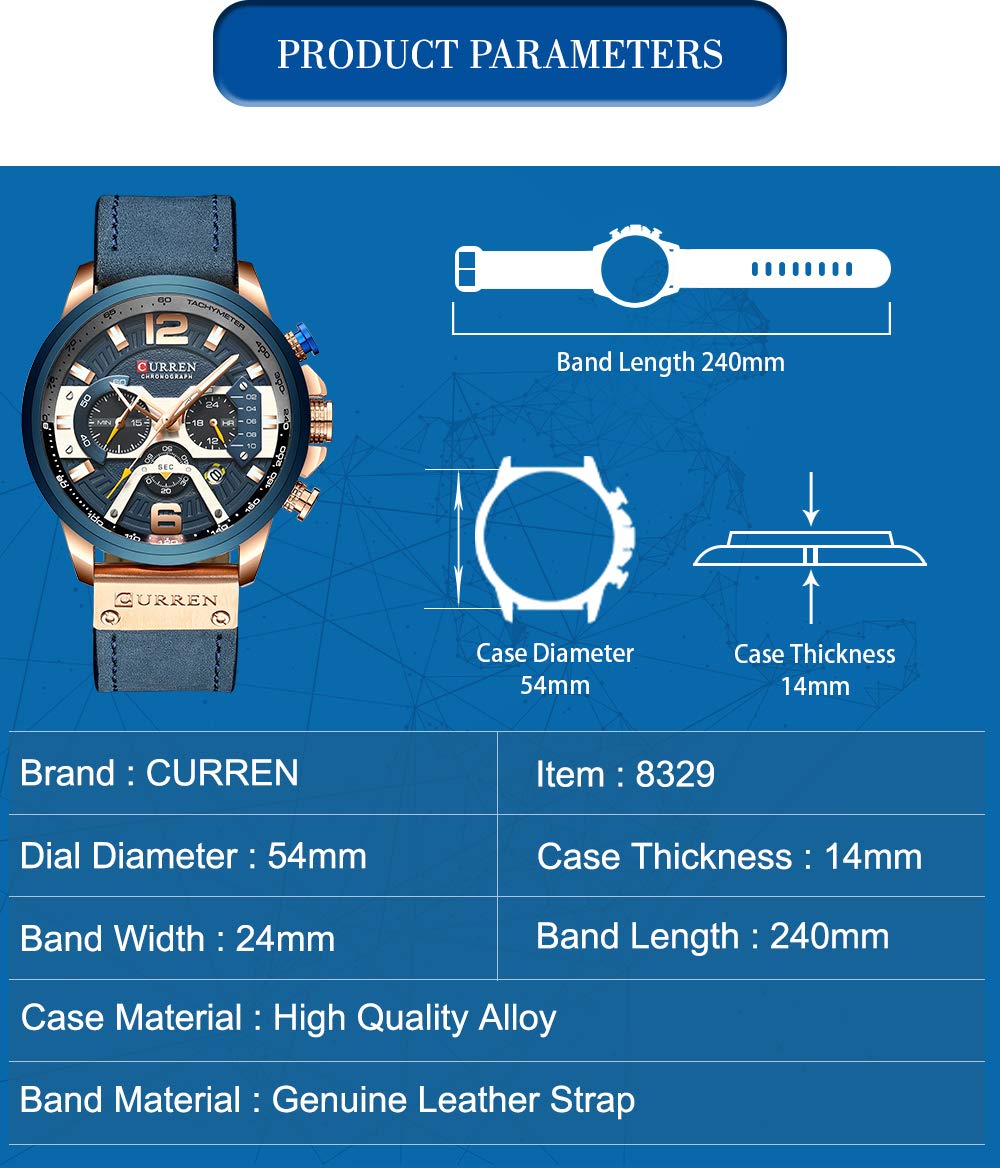 Foto 8 pulgar | Venta Internacional - Reloj Curren Fashion, Cronógrafo De Lujo De Piel, Resistente Al Agua