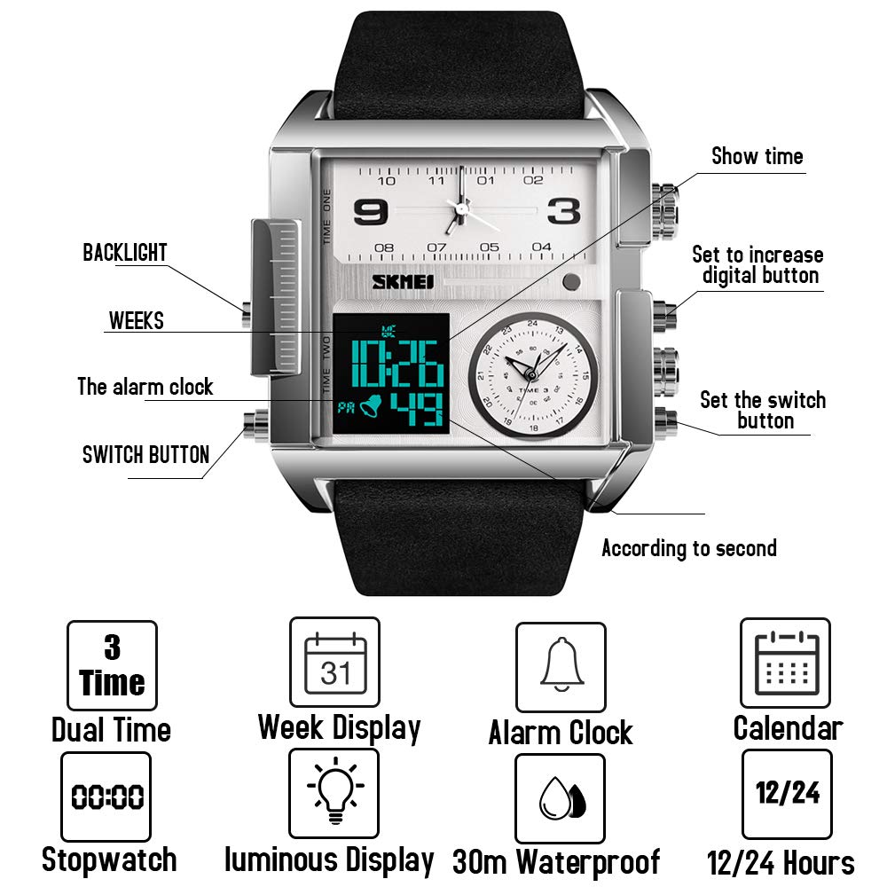 Foto 4 pulgar | Venta Internacional - Reloj Led Digital Deportivo Skmei, Cuadrado, Cara Grande, Analógico, Cuádruple