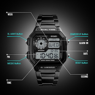 Foto 6 | Venta Internacional - Reloj Bounabay Digital De Cuarzo Multifunción De Acero Inoxidable
