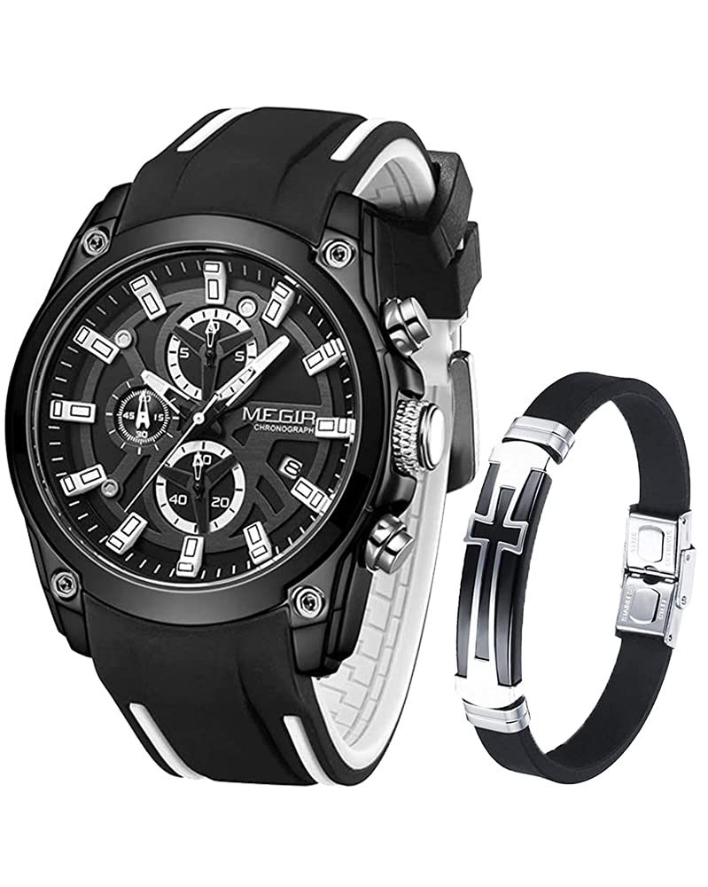 Foto 2 pulgar | Venta Internacional - Reloj Megir Chronograph Para Hombre Con Correa De Silicona Negra De 46 Mm