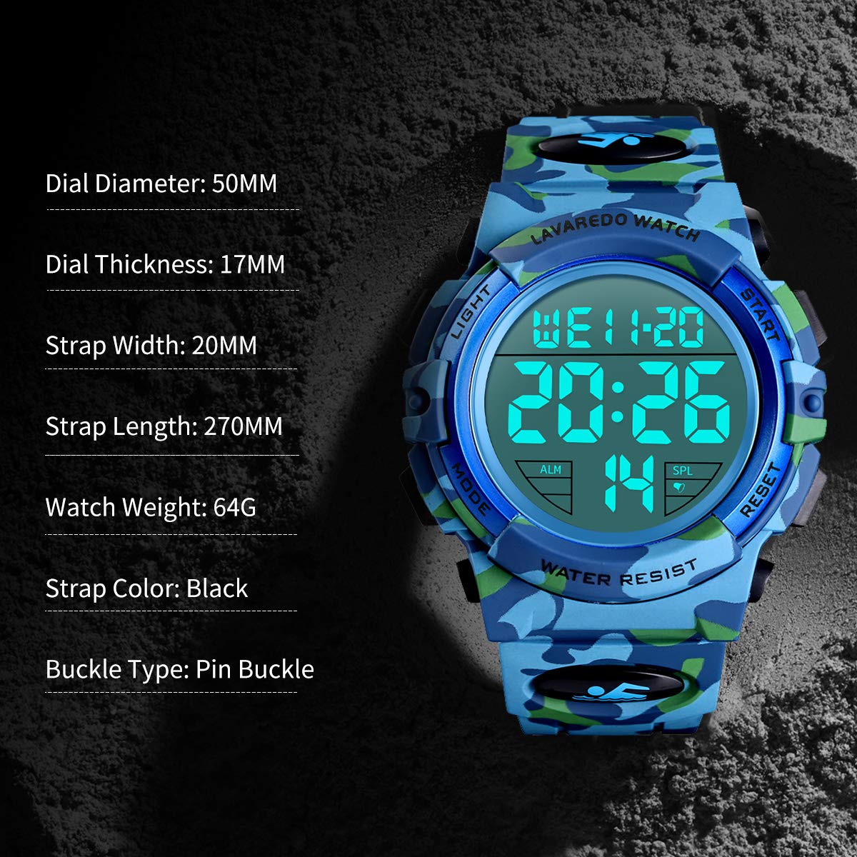 Foto 6 pulgar | Venta Internacional - Reloj L Lavaredo Lavaredo Digital Para Hombre, 50 M, Resistente Al Agua