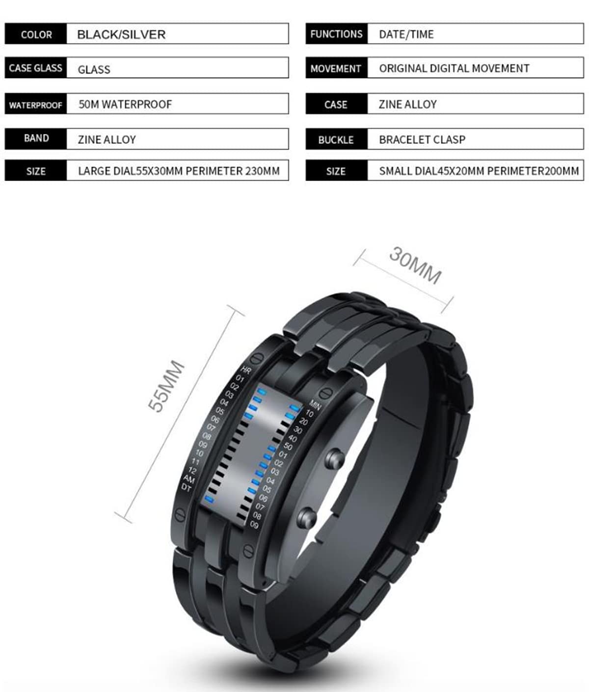 Foto 7 pulgar | Venta Internacional - Reloj Pintime Binary Matrix Digital Led 50 M Resistente Al Agua Para Hombre