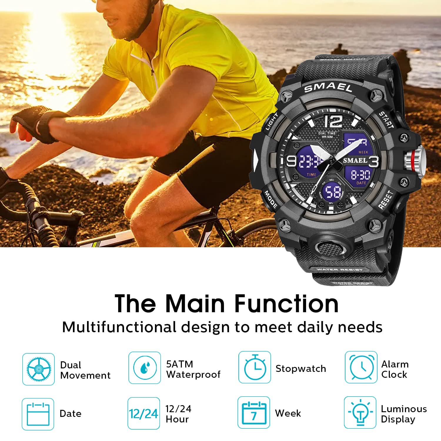 Foto 4 pulgar | Venta Internacional - Reloj Deportivo Smael 8008 Dual Timezone Led Impermeable Negro