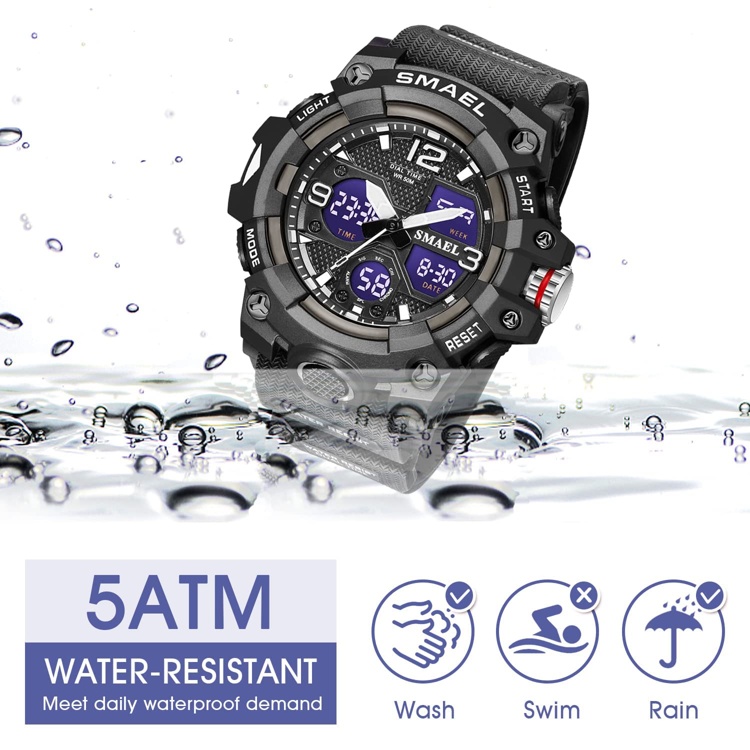 Foto 8 pulgar | Venta Internacional - Reloj Deportivo Smael 8008 Dual Timezone Led Impermeable Negro