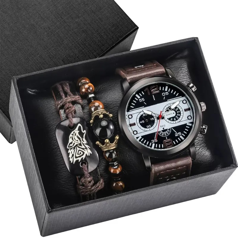 Reloj De Lujo Personalizado Para Hombre Con Brazalete De Cuero Y Cuarzo - Venta Internacional.