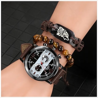 Foto 2 | Reloj De Lujo Personalizado Para Hombre Con Brazalete De Cuero Y Cuarzo - Venta Internacional.