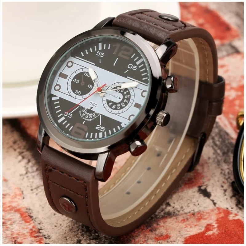 Foto 6 | Reloj De Lujo Personalizado Para Hombre Con Brazalete De Cuero Y Cuarzo - Venta Internacional.