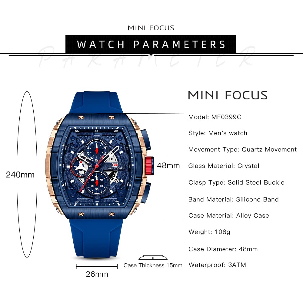 Foto 5 pulgar | Reloj Mf Mini Focus Fashion Tonneau Chronograph para Hombre - Venta Internacional