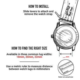 Foto 3 | Correas de Reloj Archer Canvas Quick Release 20 mm Negro
