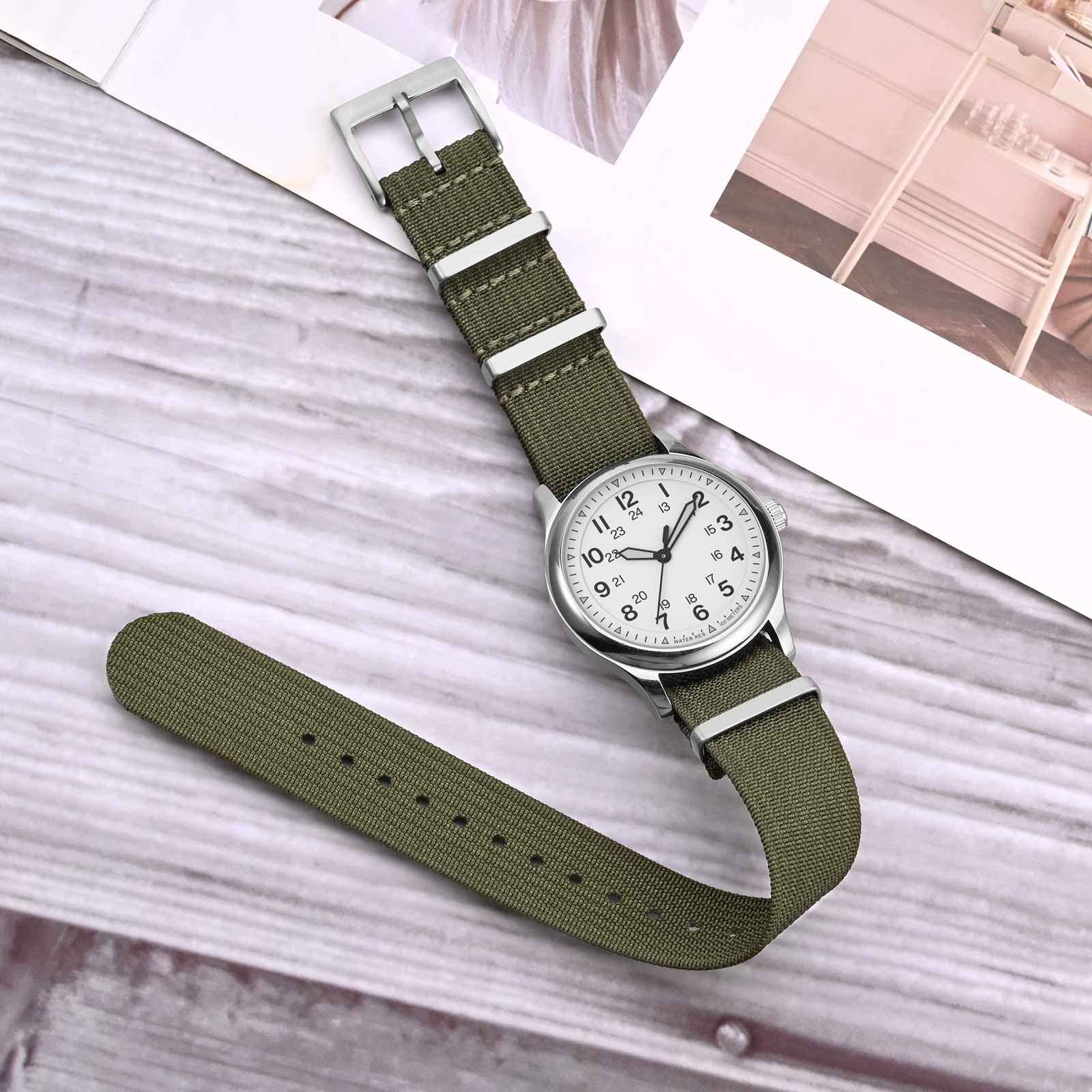 Foto 2 | Correa de Reloj Annefit de Nailon Impermeable Verde Militar - Venta Internacional