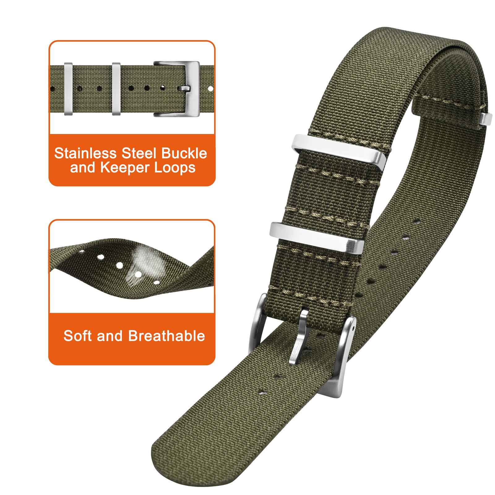 Foto 4 pulgar | Correa de Reloj Annefit de Nailon Impermeable Verde Militar - Venta Internacional