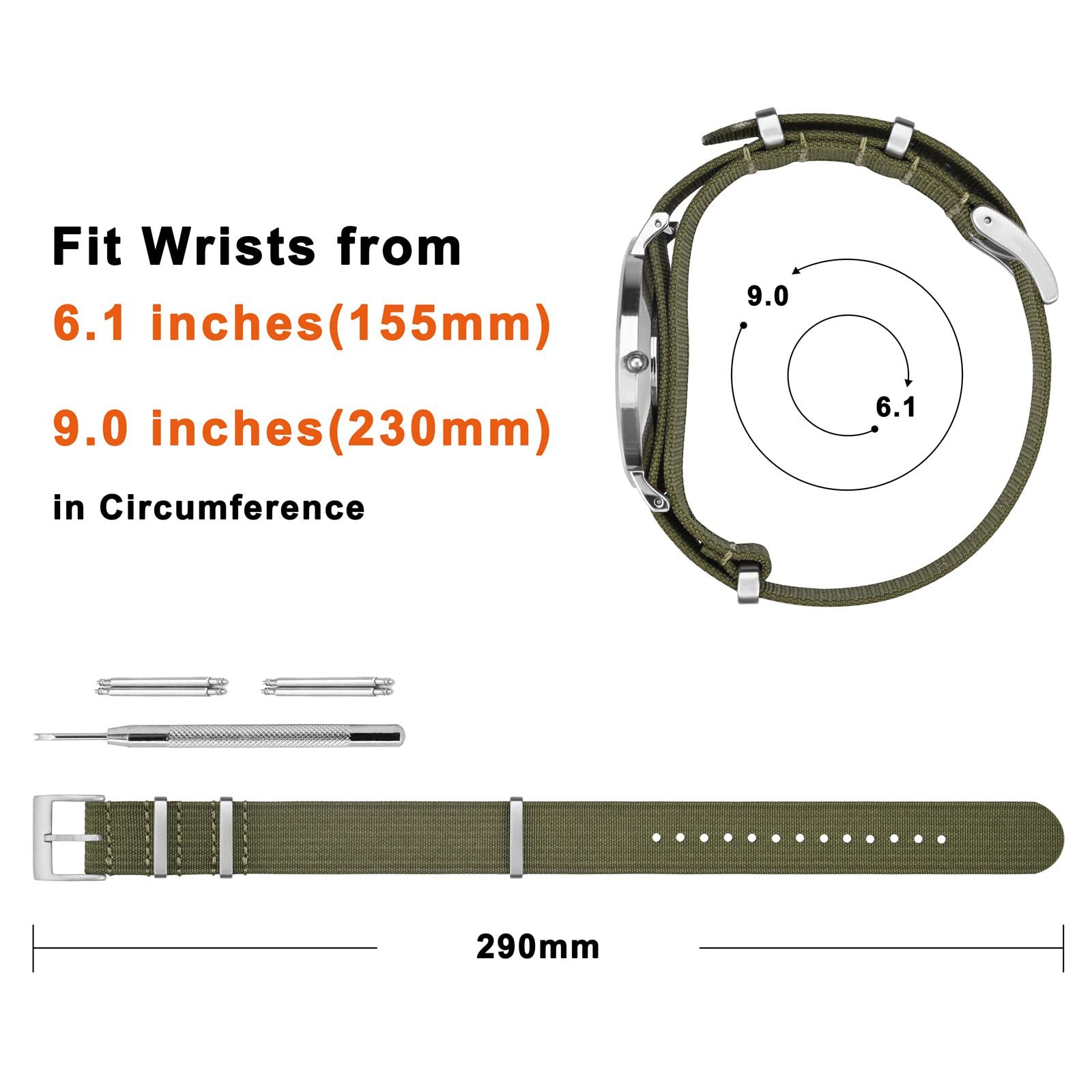 Foto 4 | Correa de Reloj Annefit de Nailon Impermeable Verde Militar - Venta Internacional