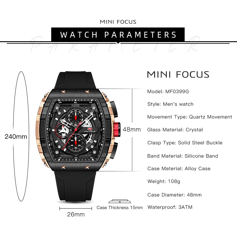 Foto 7 pulgar | Reloj Mf Mini Focus Fashion Tonneau Chrono Waterproof para Hombre - Venta Internacional