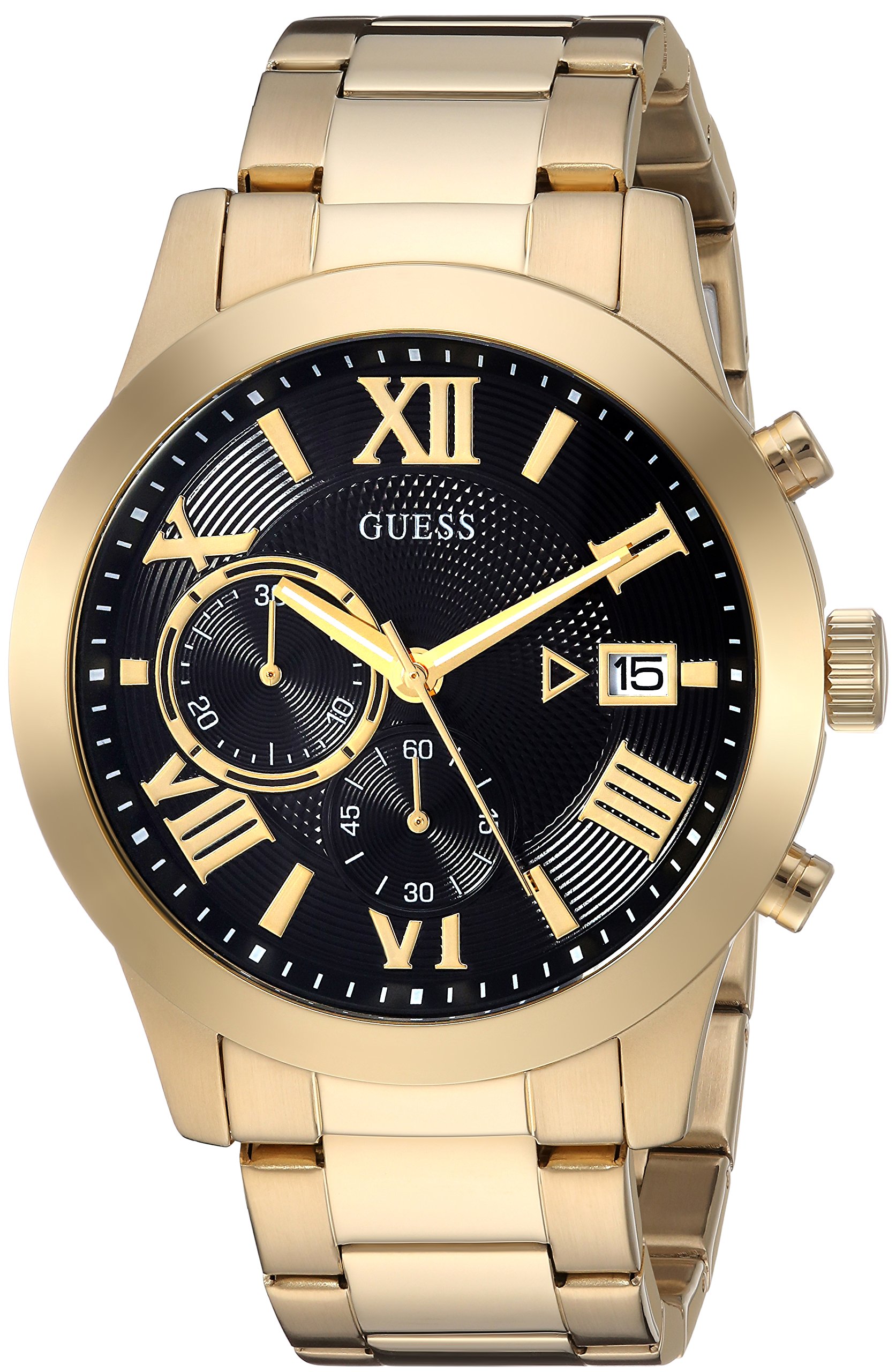 Foto 2 pulgar | Reloj Guess de Acero Inoxidable Dorado y Cronógrafo Negro  - Venta Internacional