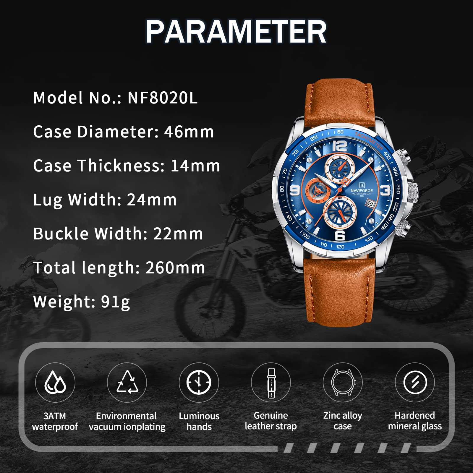 Foto 3 pulgar | Reloj Naviforce Sport Analógico de Cuarzo con Cronógrafo de Cuero para Hombre - Venta Internacional