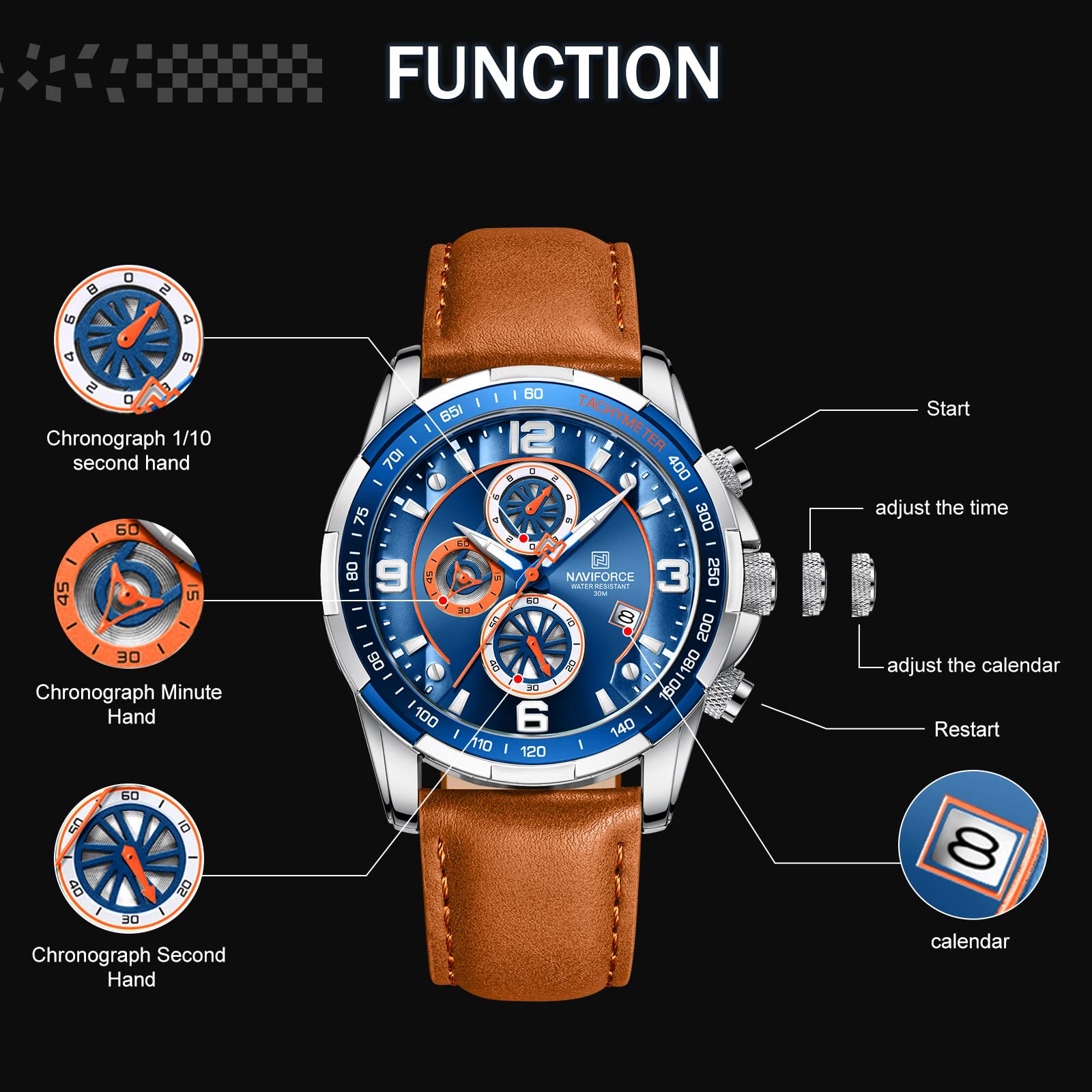 Foto 4 pulgar | Reloj Naviforce Sport Analógico de Cuarzo con Cronógrafo de Cuero para Hombre - Venta Internacional