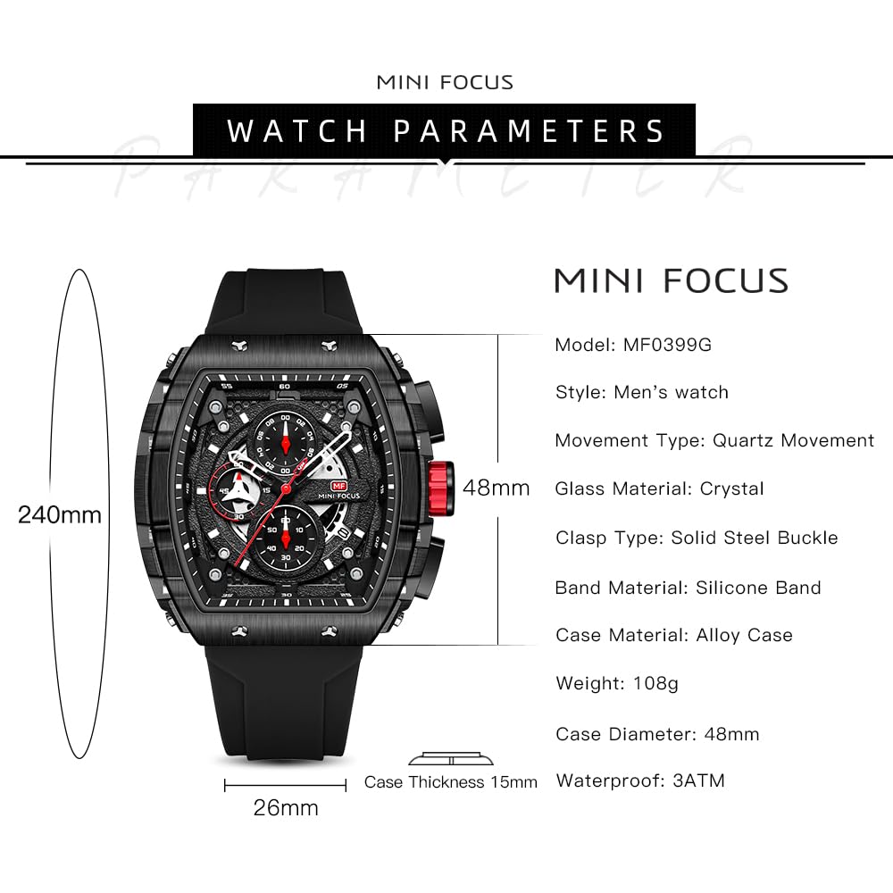 Foto 6 pulgar | Reloj Mf Mini Focus Fashion Tonneau Chronograph para Hombre - Venta Internacional