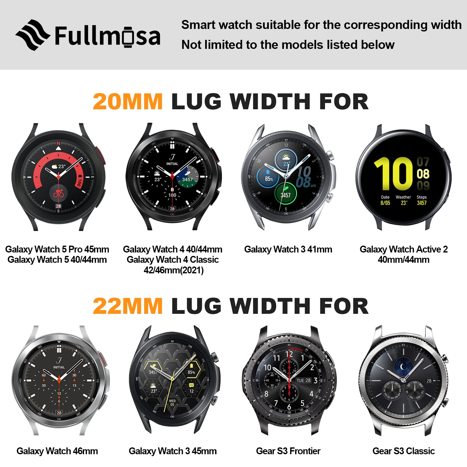 Foto 2 | Correa de Reloj Fullmosa de Acero Inoxidable de 20 Mm para Samsung Galaxy - Venta Internacional
