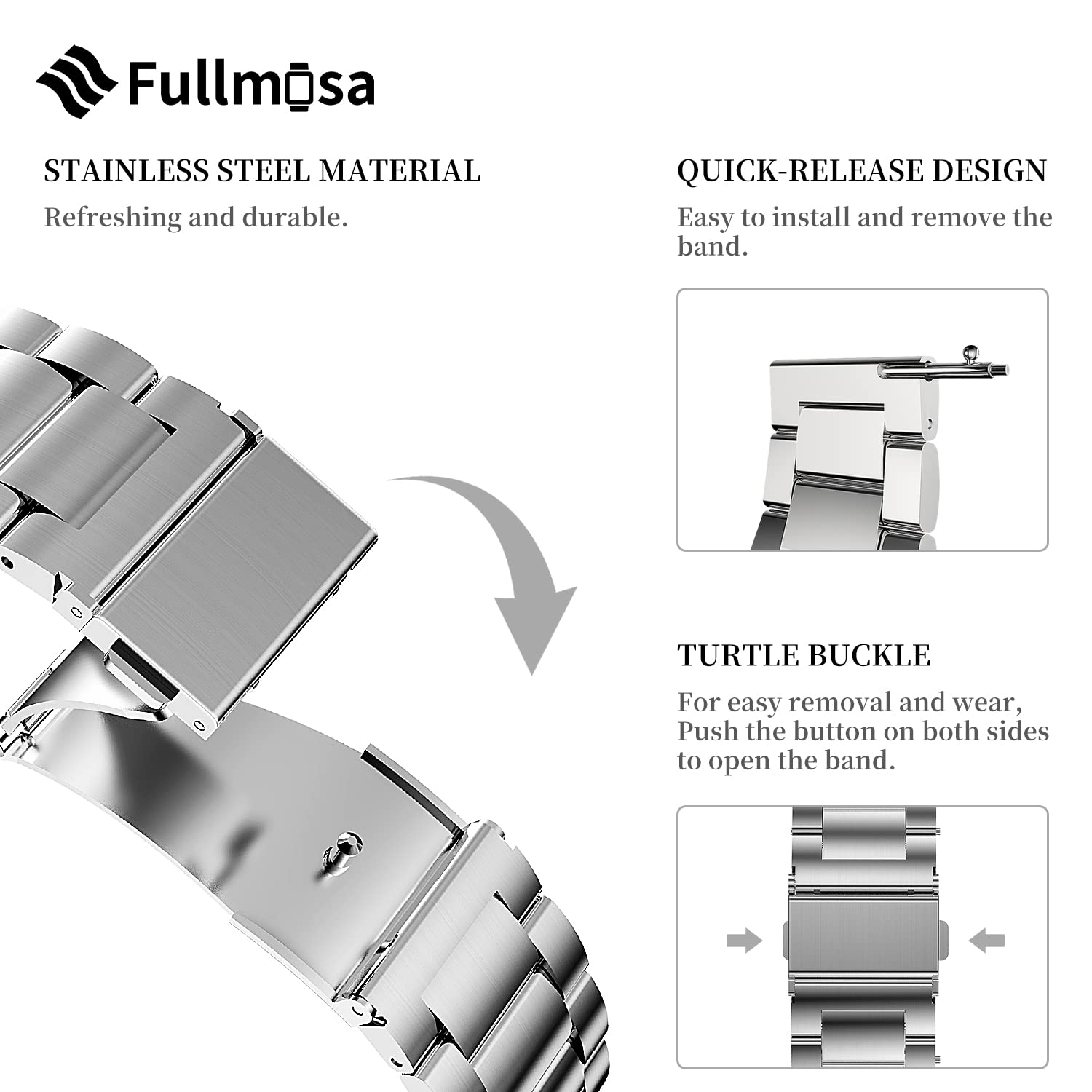 Foto 6 pulgar | Correa de Reloj Fullmosa de Acero Inoxidable de 20 Mm para Samsung Galaxy - Venta Internacional