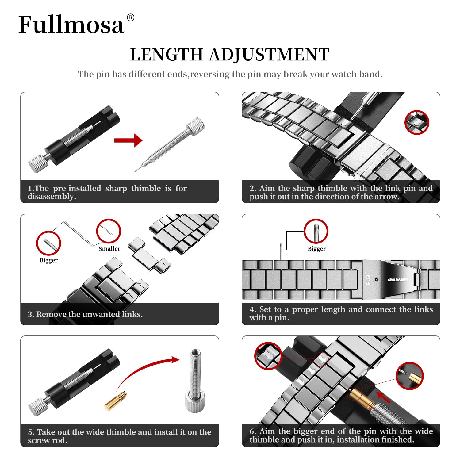 Foto 7 | Correa de Reloj Fullmosa de Acero Inoxidable de 20 Mm para Samsung Galaxy - Venta Internacional