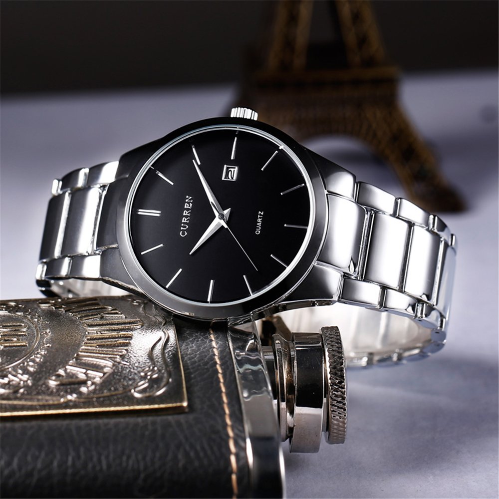 Foto 3 pulgar | Reloj Curren Classic Correa de Acero Negro y Plateado - Venta Internacional
