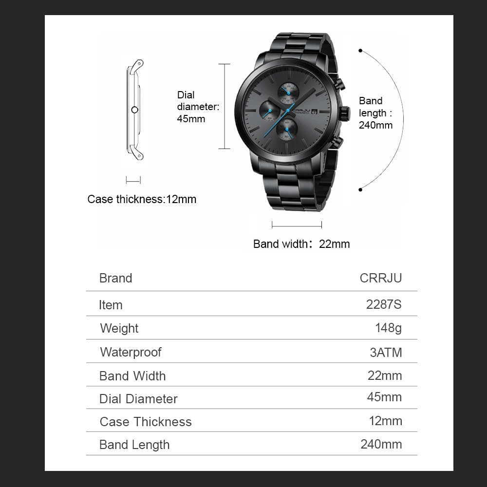 Foto 8 pulgar | Reloj Crrju Fashion Business de Acero Inoxidable 3atm para Hombre - Venta Internacional