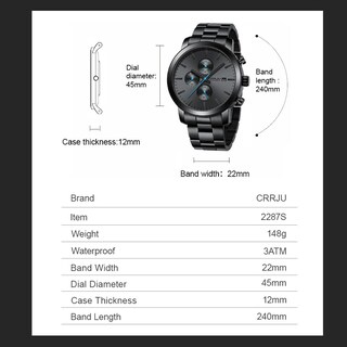 Foto 7 | Reloj Crrju Fashion Business de Acero Inoxidable 3atm para Hombre - Venta Internacional