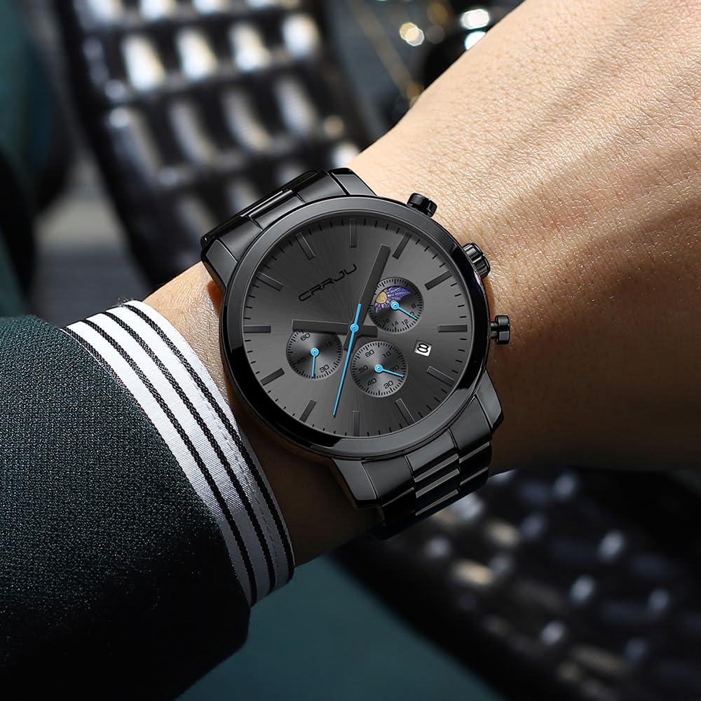 Foto 4 pulgar | Reloj Crrju The Moon de Acero Inoxidable Impermeable para Hombre - Venta Internacional