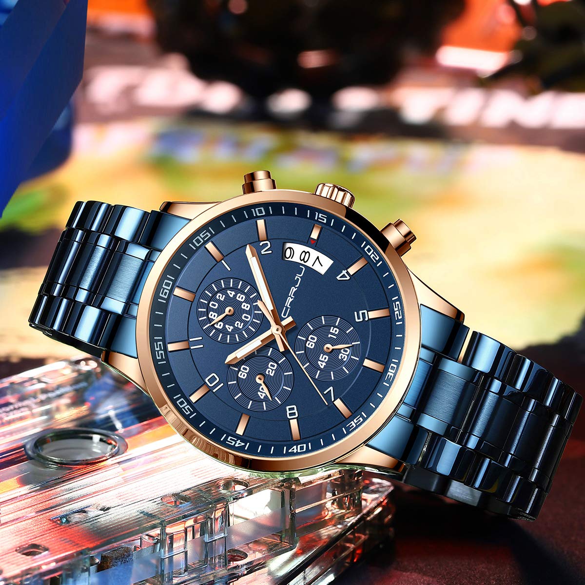 Foto 5 pulgar | Reloj Crrju Azul para Hombre-Venta Internacional