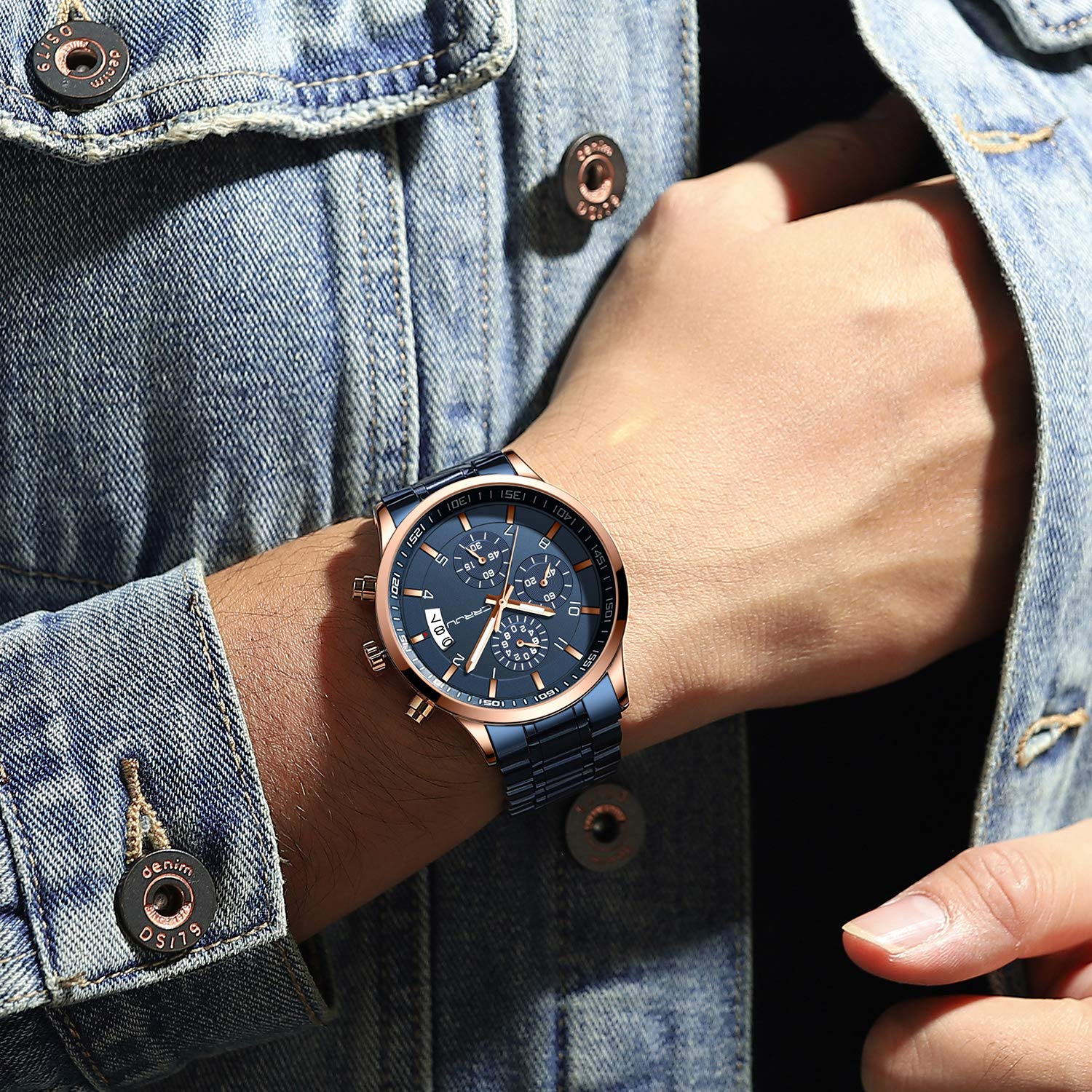 Foto 6 pulgar | Reloj Crrju Azul para Hombre-Venta Internacional