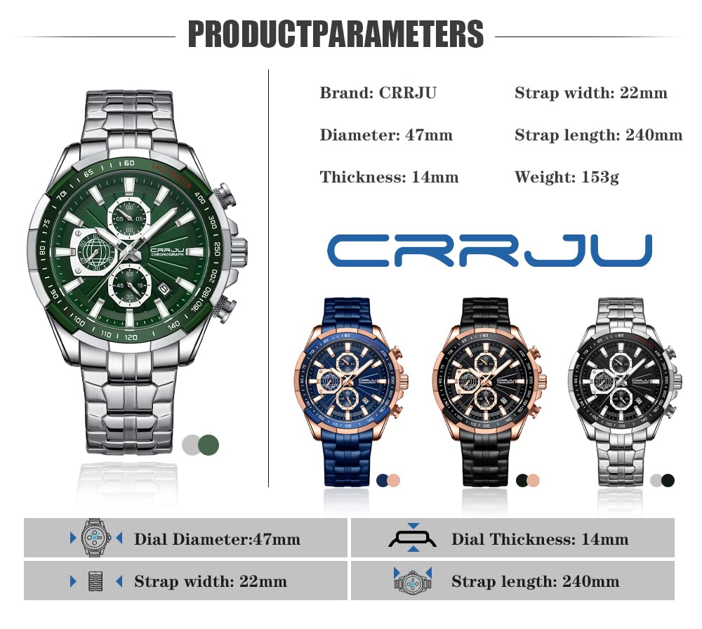 Foto 7 pulgar | Reloj Crrju Fashion de Acero Inoxidable de Lujo para Hombre 30 M - Venta Internacional
