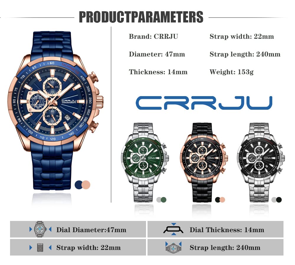 Foto 8 pulgar | Reloj CRRJU Analógico con Cronógrafo y Fecha para Hombre - Venta Internacional