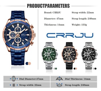 Foto 7 | Reloj CRRJU Analógico con Cronógrafo y Fecha para Hombre - Venta Internacional