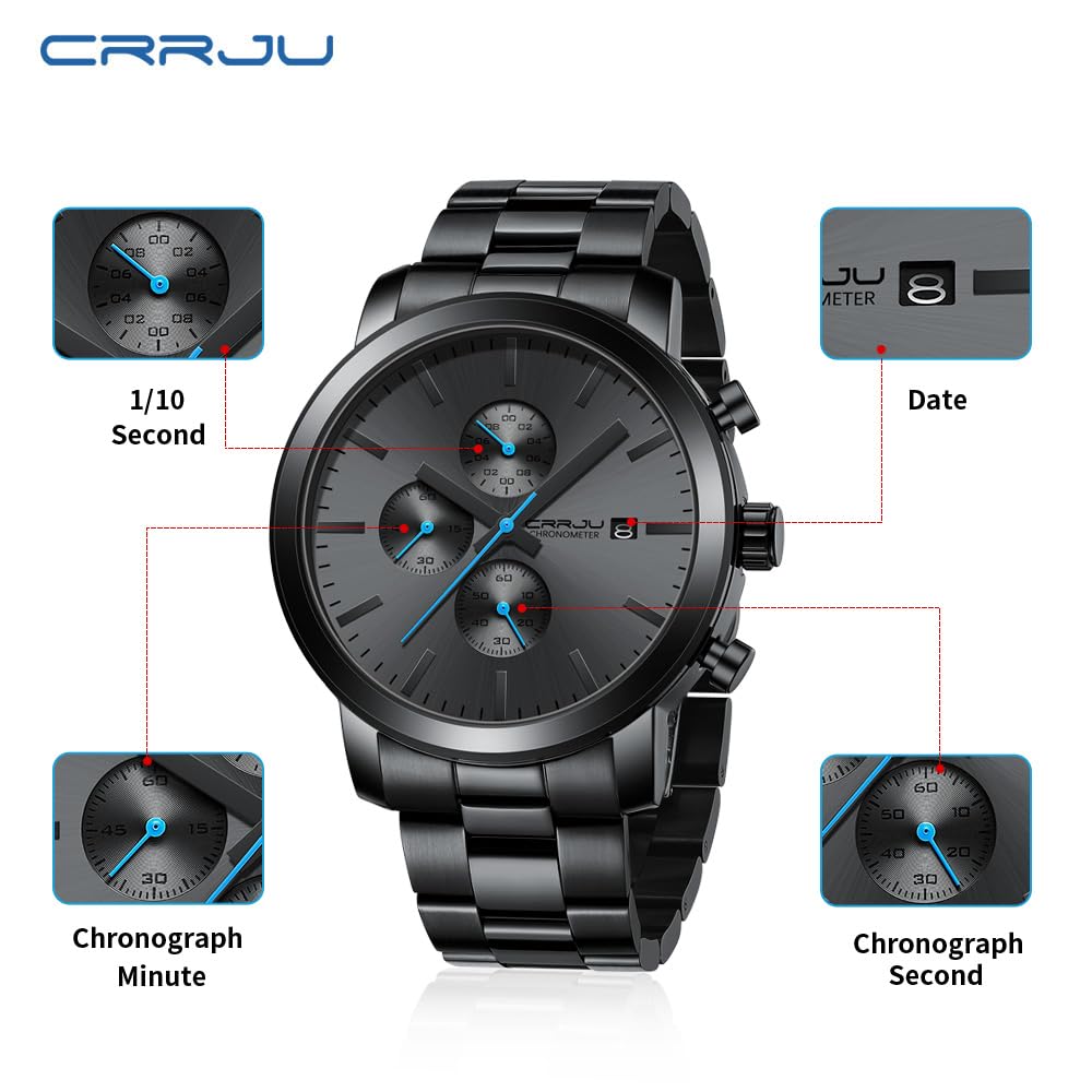 Foto 8 pulgar | Reloj Crrju Fashion Business Chronograph Impermeable para Hombre - Venta Internacional